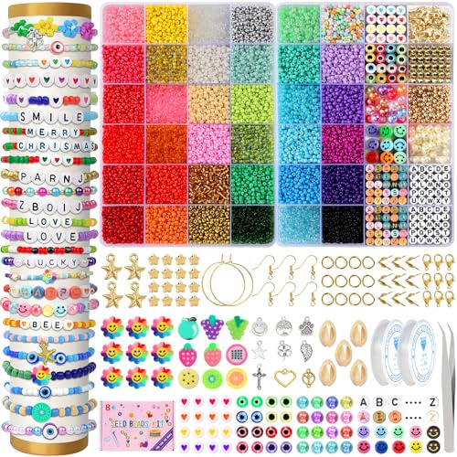 19000 Teiliges Perlen zum Auffädeln, 36 Farben Perlen Für Armbänder, Tonperlen für die Armbandherstellung, Perlen Set mit Buchstabenperlen, Glasperlen Set für Kinder,Weihnachten,Feiertage, Geburtstage