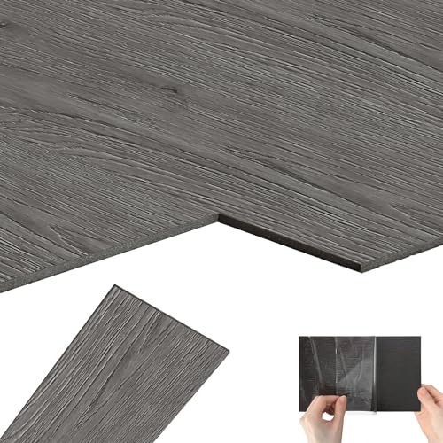 Suusolny 18 rivestimenti per pavimenti in vinile in PVC, 2,5 m², autoadesivi, effetto legno, in vinile, per pavimenti, impermeabili, antiscivolo, grigio grafite