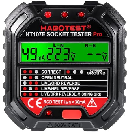 Socket Tester - Digital Electrical Voltage Tester with LCD Display Receptacle Socket Tester Circuit Analyzer 90-250V Circuit Testers Rcd Mains Outlet Electricity Line Fault Checker HT107E