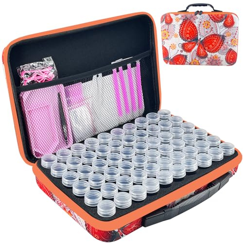 LIRUNQIU Diamond Painting Storage Containers, 60 Slots Diamond Art Accessories and Tools Kits Storage Box(Orange)
