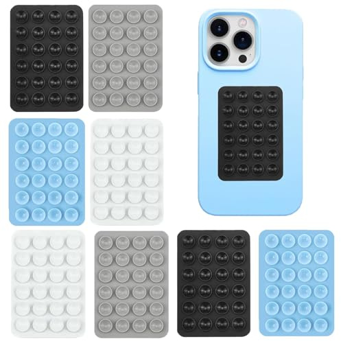 8 PCS Silicone Suction Phone Holder - Multipurpose Sticky Grip for Shower, Mirror, Car & Selfies (4 Colors)