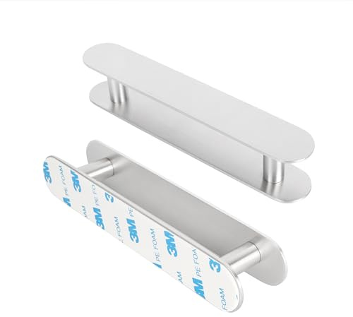 Milti Türgriff selbstklebend aus gebürstetem Edelstahl 304 [2 Stück, Silber] Design Schrankgriff ohne bohren für Türen und Schubladen, Hochwertiger 3M Kleber
