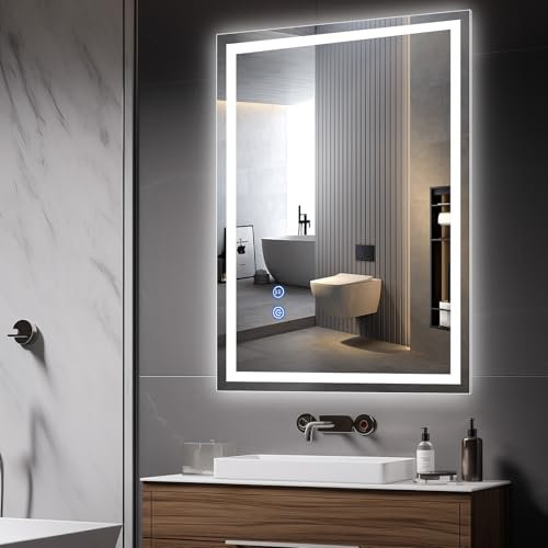 PetHot Spiegel Mit Beleuchtung,80x60 cm Badspiegel Mit Beleuchtung Mit Touch-Schalter Beschlagfrei, 3 Lichtfarben Dimmbar, 3500K-6500K Badezimmerspiegel, Spiegel Bad