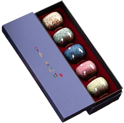155ml/5oz Kiln Transformed Ceramic Five Element Tea Cup With Creative Simplicity And Cracked Tea Cup-Dragon Egg Five Elements Box Set