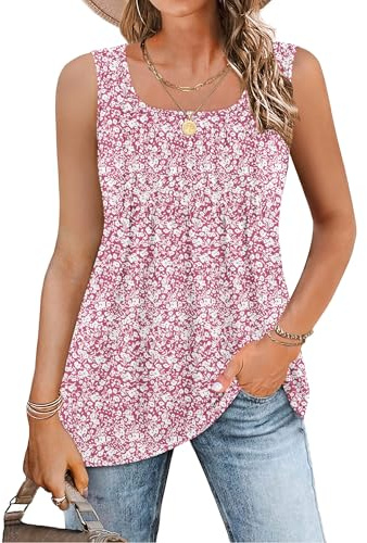 WNEEDU Débardeurs d'été Femme Col Carré Chic et élégant Chemise sans Manches Sexy Tank Tops Tunique Femme Grande Taille