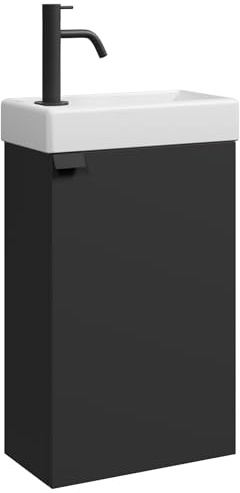 Badplaats Gäste-WC Waschtisch Set Apollo 40 x 22 cm Schwarz Matt - Platzsparende Badmöbel Set mit Waschbecken und Unterschrank