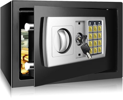 Coffre-fort ignifuge étanche - Coffre-fort ignifuge et étanche - Anti-effraction, compact, mot de passe et clé pour argent liquide, médicaments, bijoux, 31 x 20 x 20 cm (l x P x H) - Noir