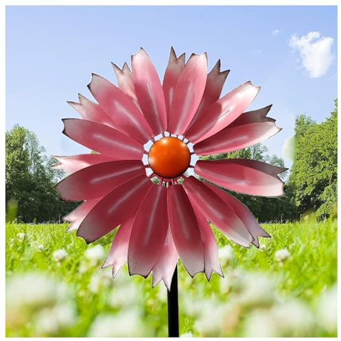 Hazomeu Magische WindmüHle Aus Metall 149cm Groß Windrad FüR DraußEn XXL Magische WindmüHle FüR Den AußEnbereich,Terrasse, Rasen,Pink
