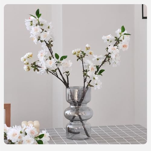 AQCQDQ 4 Stück Künstliche Kirschblütenzweige, 47 cm Künstliche Blumen Kirschblüten, Seidenblumen Wie Echt für Tisch Vase Dekor (Weiß)