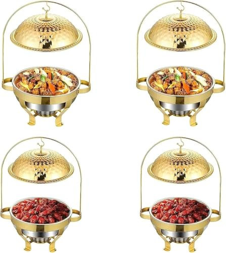 SdaryWare Gold Stainless Steel Chafing Dish with Hook Up, Catering Buffet Warming Container Set Includes Food Pan, Water Pan, Fuel Holder, for Party Wedding Restaurant,4pack