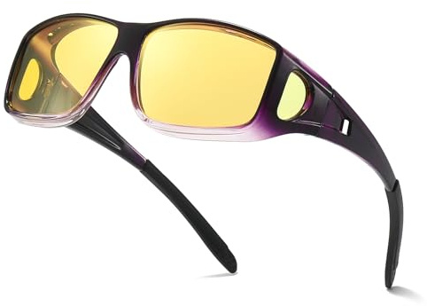 Myiaur Night Driving Over Glasses for Men Women Polarised Anti Glare Headlight Glasses & Full Wrap-Around Frame for Nighttime/Rainy