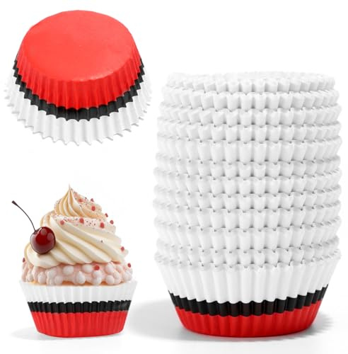 300 Stück Cupcake-Förmchen, Vielseitig Einsetzbar Rot-Weiße Muffin-Cupcake-Förmchen Goodie Cups Liner Cup Cake Holders für Desserts Süßigkeiten Geburtstagsparty-Dekoration