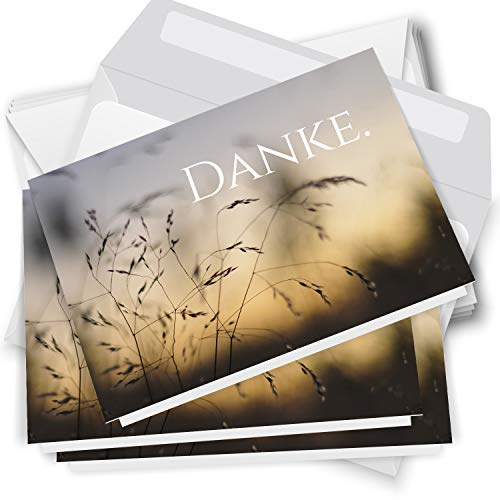 Danksagungskarten Trauer – 30 Klappkarten mit Umschlägen – Motiv: Gräser – Trauerkarten Danksagung mit Text – Dankeskarten Trauer nach Beerdigung