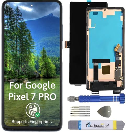 It'Go Full OLED Display für Google Pixel 7 Pro GP4BC mit Fingerabdruck LCD Bildschirm Ersatz Touchscreen mit Werkzeug Schwarz mit Rahmen Hohe Qualität