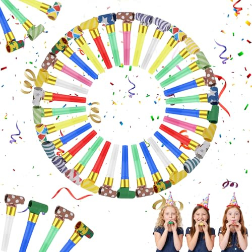 LIQWEI 30 Tröten Kindergeburtstag, Kinder Jubel Partytröten Tröte Fasching Gemischt Party Tröte Party Mehrfarbig Funny Gebläse Für Neujahr Geburtstag Graduierung Weihnachten