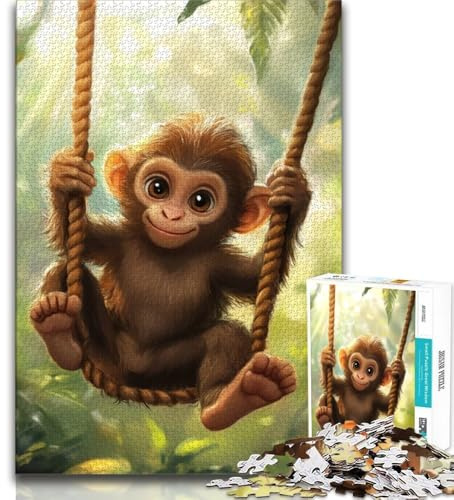 Rompecabezas para Adultos y Adolescentes de 1000 Piezas: Monito bebé, un desafío difícil para aliviar el estrés con póster a Juego y Hoja de Trivia (75x50cm)