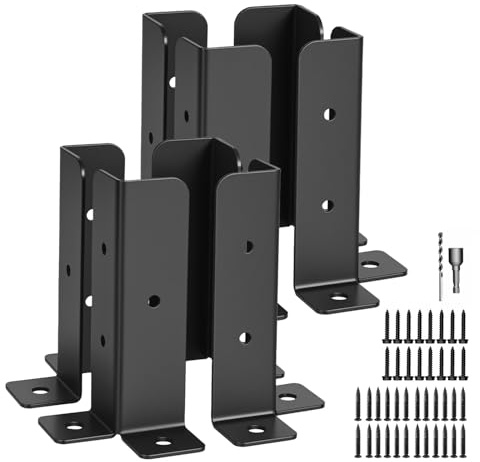8 PCS Adjustable Deck Post Anchor Base Brackets Fit 1.5x1.5,2x2,2x4,4x4 Fence Repair Kit, Adjustable Metal Brackets Wood Posts, Deck Railing & Mailbox Post Base Holder Support