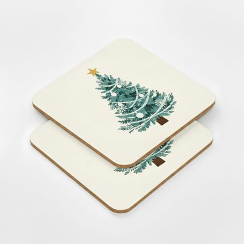 Cimpress Weihnachts Korkuntersetzer quadratisch 9,5x9,5 cm, 1 Stück, Weihnachtsbaum Motiv, glänzend Bedruckt, rutschfest, Geschenkidee zu Advent, Nikolaus, Christmas Tischdeko