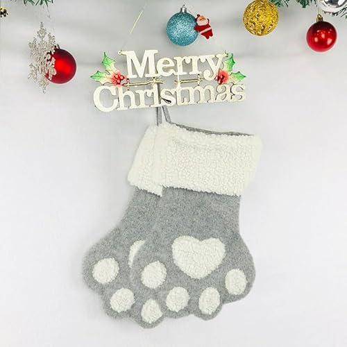 Generisch 2 Stück Hund Pfotenförmige Nikolausstrumpf Personalisiert, Weihnachtsstrumpf Hund Pfotenförmige zum Aufhängen, Nikolaus Socken Personalisiert Geeignet für Party Weihnachten Deko (Grau)