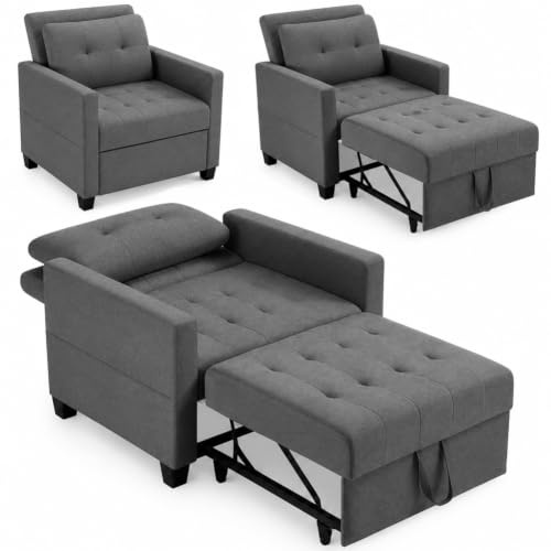 BAKAJI Divano Letto 2 Posti con Rivestimento in Velluto Premium Reclinabile, Imbottitura ad Altissima Densità, Seduta Ergonomica, Apertura Facile, Cuscini per Sollievo Lombare (Grigio 1 Posto)