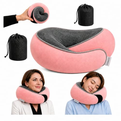 Goodbless Nackenkissen aus Memory Foam – Reisekissen für Flugzeug, Auto & Zug mit 360° Nackenstütze, verstellbar, kompakt, mit Aufbewahrungstasche, Abnehmbarer & waschbarer Bezug