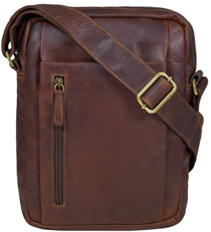 STILORD Irving Vintage Leder Tasche Braun klein Umhängetasche für 10,1 Zoll und iPad Tablettasche DIN A5 Handtasche Messenger Bag Echtleder Farbe:Cognac - braun