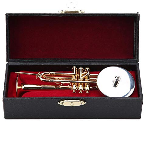 Trumpet Player,Miniature Trumpet Replica with Stand and Case Gold Plated Instrument Model Musical Ornaments Model for Decoration Gift