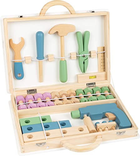Small Foot 11505 Boîte à Outils scandinave, en Bois, Set de vis, 32 pièces Jouets, Multicolore