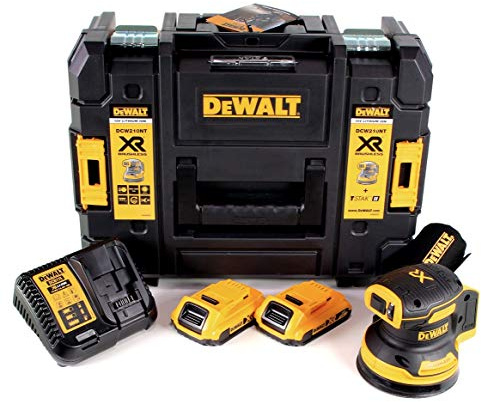 DeWalt DCW 210 D2 - Levigatrice orbitale a batteria Brushless 18 V 12.000 giri/min, 125 mm + 2 batterie 2,0 Ah + 1 caricatore rapido in TSTAK