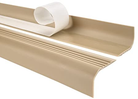 Profilo per bordi scale - Profilo angolare in PVC autoadesivo, Paraspigolo - Strisce antiscivolo per gradini - RGPT 52x40mm arrossoondato, beige, 100cm