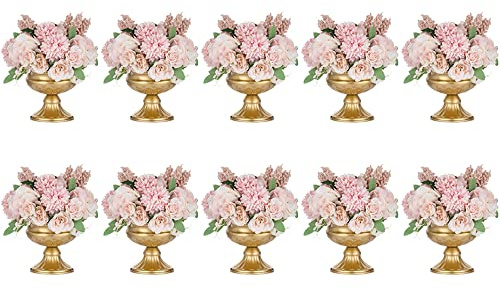 NUPTIO 10 Stücke Mini Größe Metall Urne Pflanzer Elegante Hochzeit Mittelstücke Vase für Hochzeit Dekoration, 12.6cm Hohe Trompete Vase Blumenhalter für Jubiläumsfeier