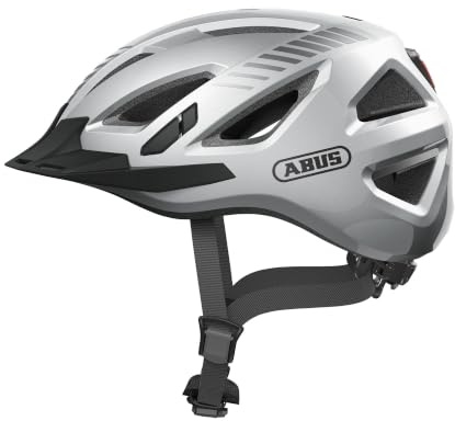 ABUS Urban-I 3.0 Casque Vélo Urbain - Casque de Vélo Moderne avec Lumière Arrière et Visière pour Circulation en Ville - Unisexe - Argent, Taille XL