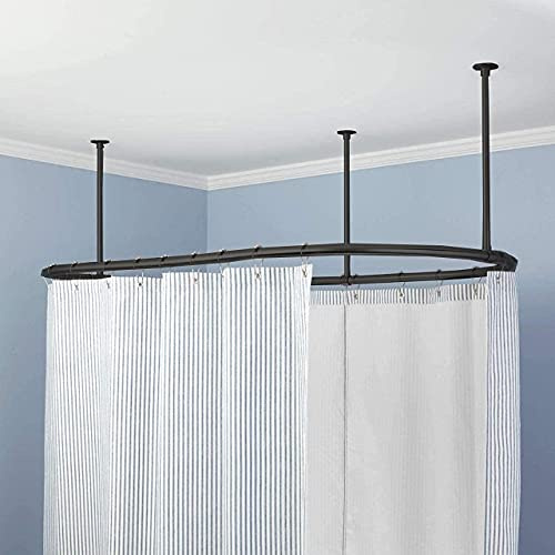CBA Luxury Oval Shower Curtain Rod Ceiling Support for Clawfoot Tub Freestanding Curtain Rail Heavy Duty in Matt Black Finish - 60 x 30 Inch, 1500 MM x 700 MM, (SS Black)