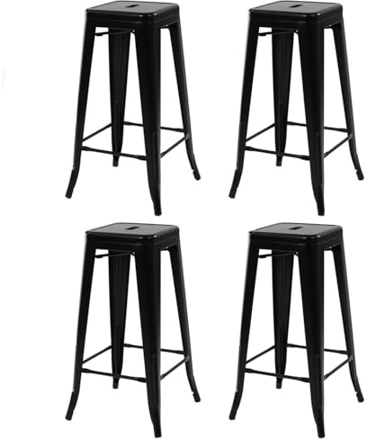 IDMarket - Set di 4 sgabelli da bar LENY in metallo nero opaco impilabili con aspetto grezzo di fabbrica