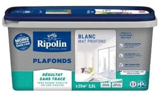 Peinture plafonds - Blanc mat - Sans trace - RIPOLIN - 2,5L