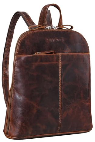STILORD Olivia City Rucksack Damen Leder Daypack Kleiner Lederrucksack Rucksackhandtasche zum Ausgehen für 9,7 Zoll iPads und 10,1 Zoll Tablets echtes Leder Farbe:Florida - braun