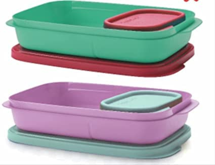 Tupperware Contenitore per il pranzo in plastica, 590 ml, confezione da 2 con 4 contenitori (multicolore)