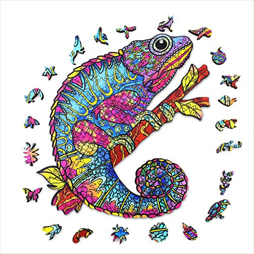 ACROPAQ Holzpuzzle Chameleon - 150 Teile, 210 x 297 mm, Puzzleteile in Tierformen, Aus hochwertigem Holz - Holzpuzzle Erwachsene, Puzzle, Puzzle Erwachsene, Kinder Puzzle, Puzzel - Chameleon