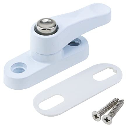 Woogim Cerradura de ventana blanca con marco deslizante en T con tornillos, 2.6 x 2.6 pulgadas