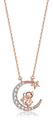Halskette Damen Silber 925,S925 Sterling Silber Halskette Für Frauen Grace Zirkon Halskette Roségold Kleine Maus Anhänger Halskette Chinesisches Sternzeichen Halskette Geschenkschmuck Für Mädchen