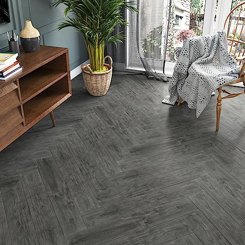 Yullpaper Pavimenti in vinile grigio effetto legno PVC, autoadesivi, 24 pezzi, in PVC, autoadesivi, per bagno, impermeabili, per pavimenti in piastrelle, grigio, 90 cm x 15 cm