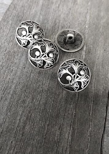 silber antik Enzian Motiv Metall Knöpfe mit Öse 15mm oder 18mm (10 Stück) (15mm)