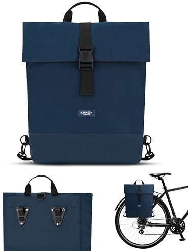 LARKSON Bolso Alforja para Bicicleta Azul - Tammo Bike - 2 en 1 Mochila de Ciclismo y Bolsa para Rack Trasero de Bici, Morral Material Reciclado - Repele Agua