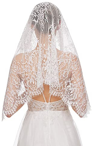 ISAKEN Spitzenschleier Traditionelle Vintage Schleier Muslim Hajab Blumenspitze Kopfbedeckung Stickerei Schleier Elegant Katholisch Brautschleier Für Brau Brautjungfern