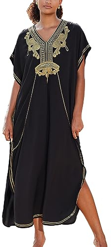 YOUKD Broderad blommig lös kaftan, boho, strand, bikini, filt, klänning, plusstorlek, för kvinnor, One size