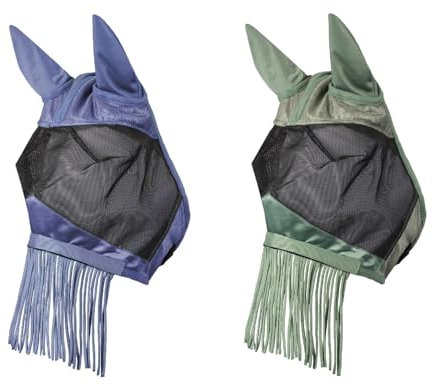 netproshop Fliegenmaske Fliegenhaube mit Fransen an der Nase Olivgrün Blau Gr. S bis XL, Groesse:XL, Farbe:Blau