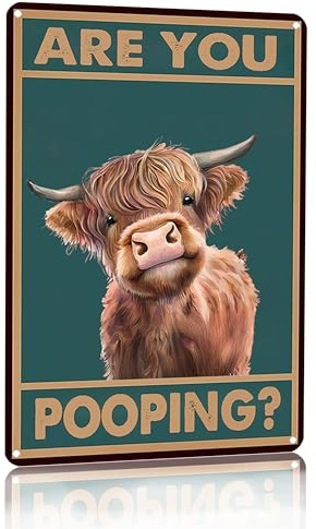 Crazysign Western & Highland Cow Gifts Funny Highland Cow Are You Pooping Vintage Tin Sign for Bathroom Toilet Decor 8 x 12 Inch (3039)