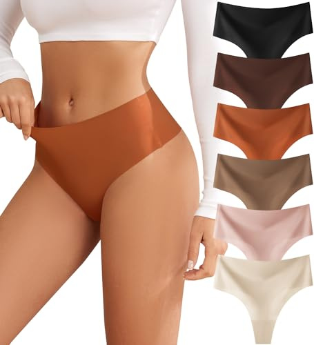 oshkang No Show Thongs for Womens High Waisted Seamless for Women Underwear Sexy Breathable Panties 6 Pack
