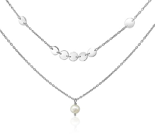 Mary & Jules pärlhalsband dam guld, kedja dam guld i 925 sterlingsilver förgyllt med äkta sötvattenspärla, gåva för kvinnor och flickor, av återvunnet silver, 6 bis 6,5 mm, Sterlingsilver
