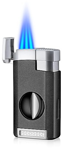 Cgaplus 3 Jet Flame Cigar Lighter with Cigar Cutter V Cut Windproof Torch Lighter Butane Refillable Black